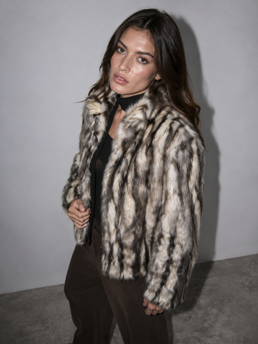 Fur Striped Coat Jacket