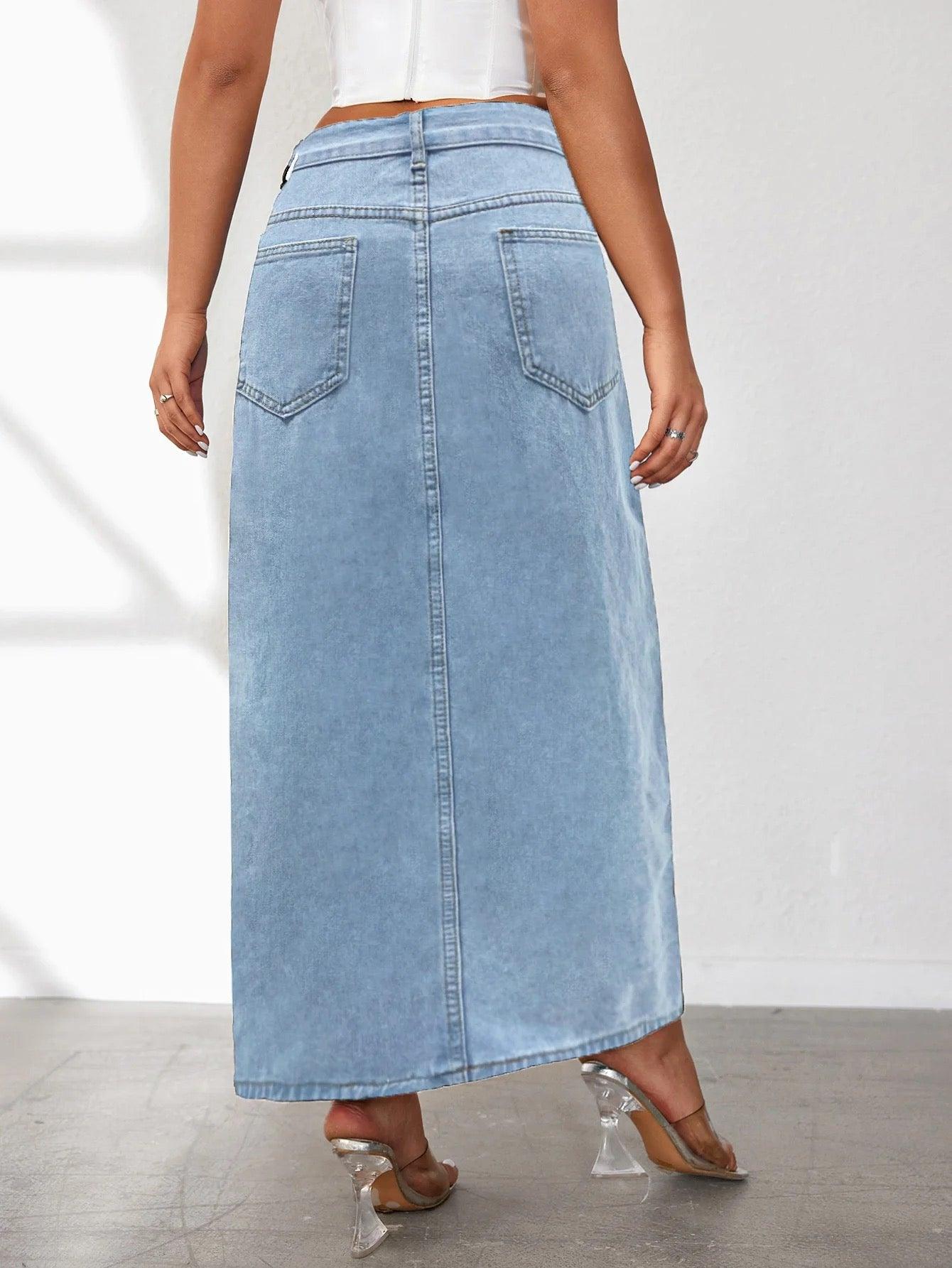 High Slit Denim Skirt - Label Frenesi Fashion