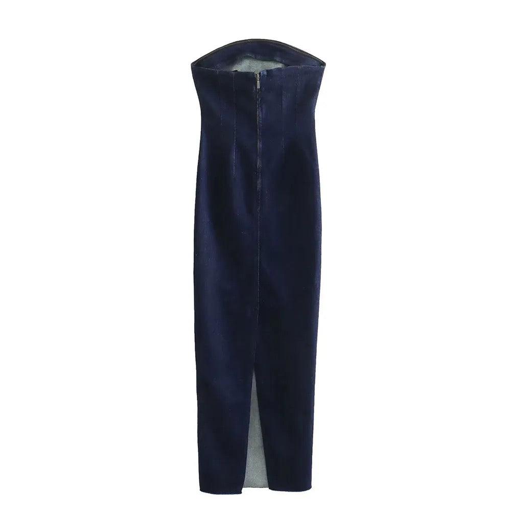Jenny Denim Tube Maxi Dress - Label Frenesi Fashion