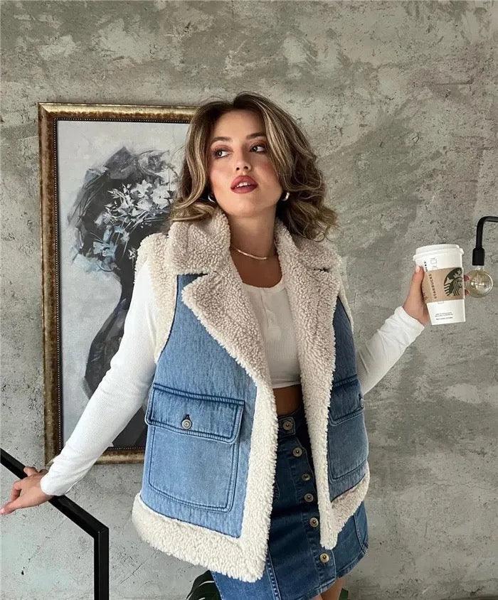 Lola Denim Fur Vest Jacket - Label Frenesi Fashion