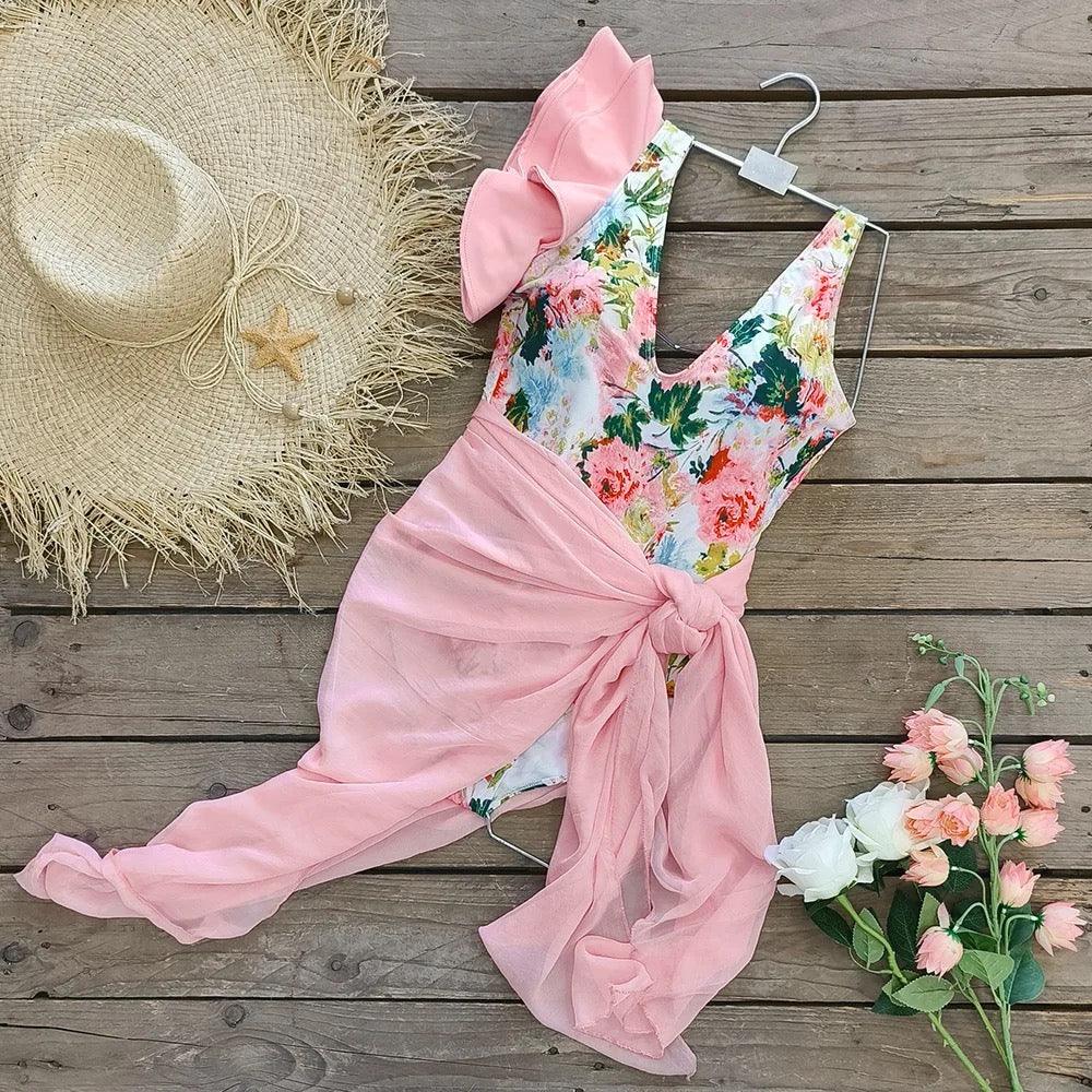 Nigella Blush Swimsuit & Sarong - Label Frenesi Fashion