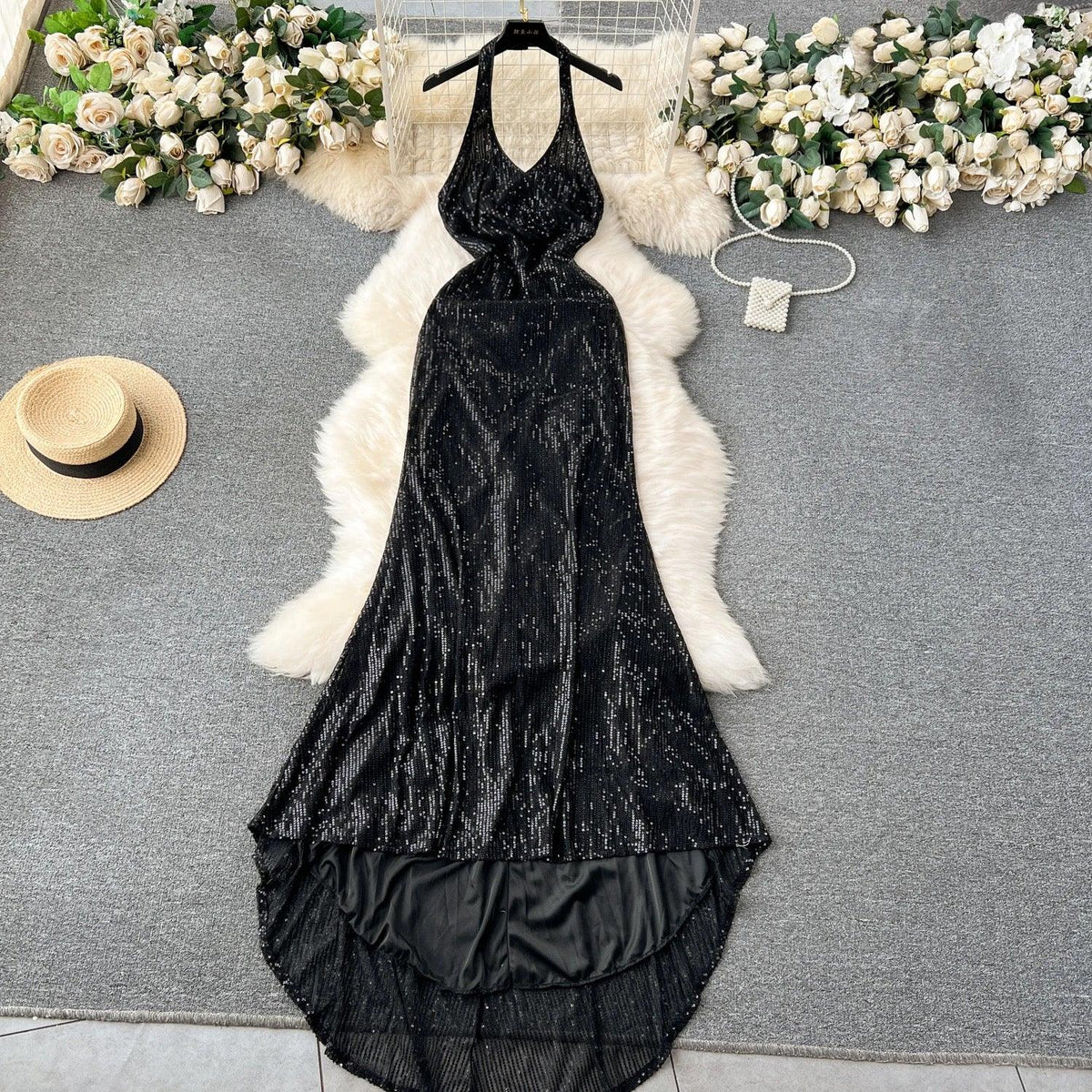 black onyx sequin dress Onyx Black Halter Sequin Dress Label Frenesi Fashion