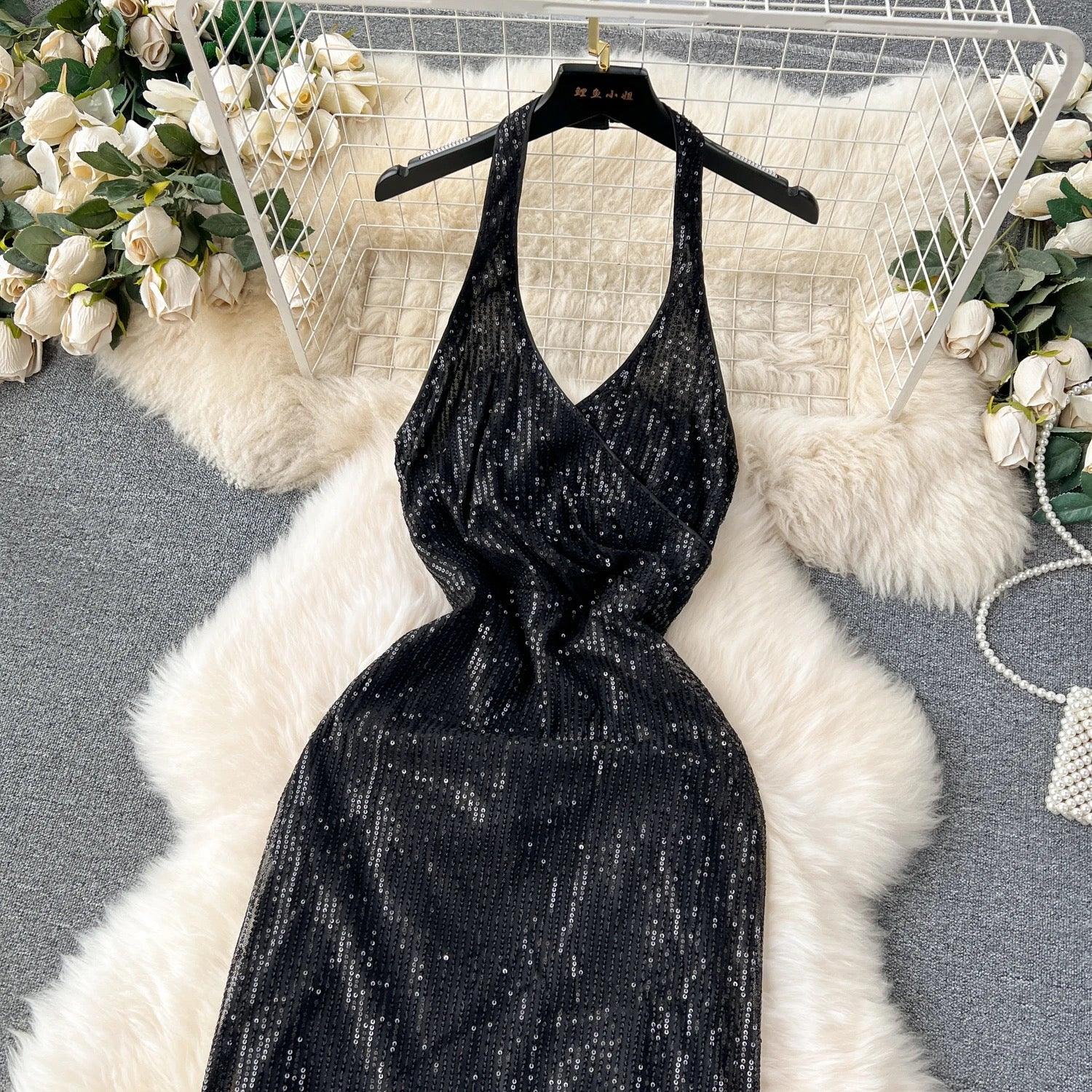 Onyx Black Halter Sequin Dress Label Frenesi Fashion Onyx Black Halter Sequin Dress Label Frenesi Fashion