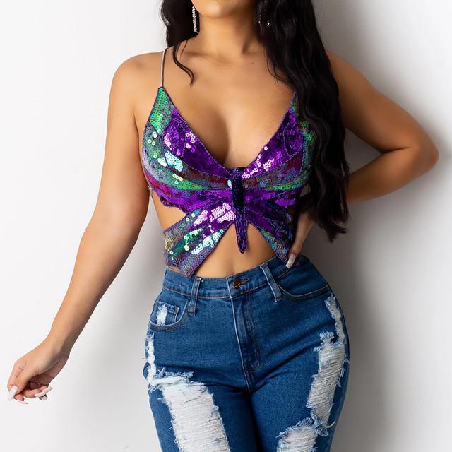 Butterfly Sequin Top - Label Frenesi Fashion
