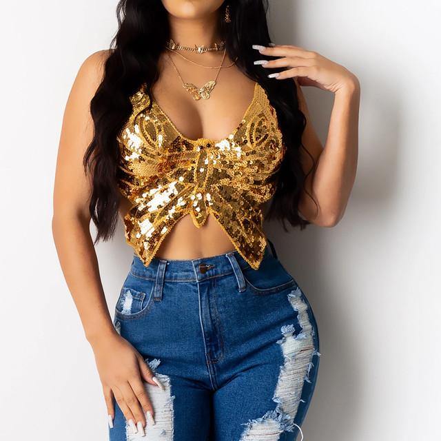 Butterfly Sequin Top - Label Frenesi Fashion