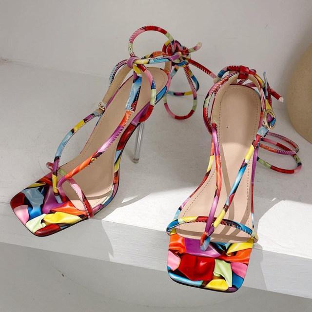 Colourful Tie Up Heels - Label Frenesi Fashion
