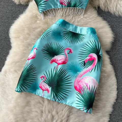 Flamingo Skirt & Top Coord Set - Label Frenesi Fashion