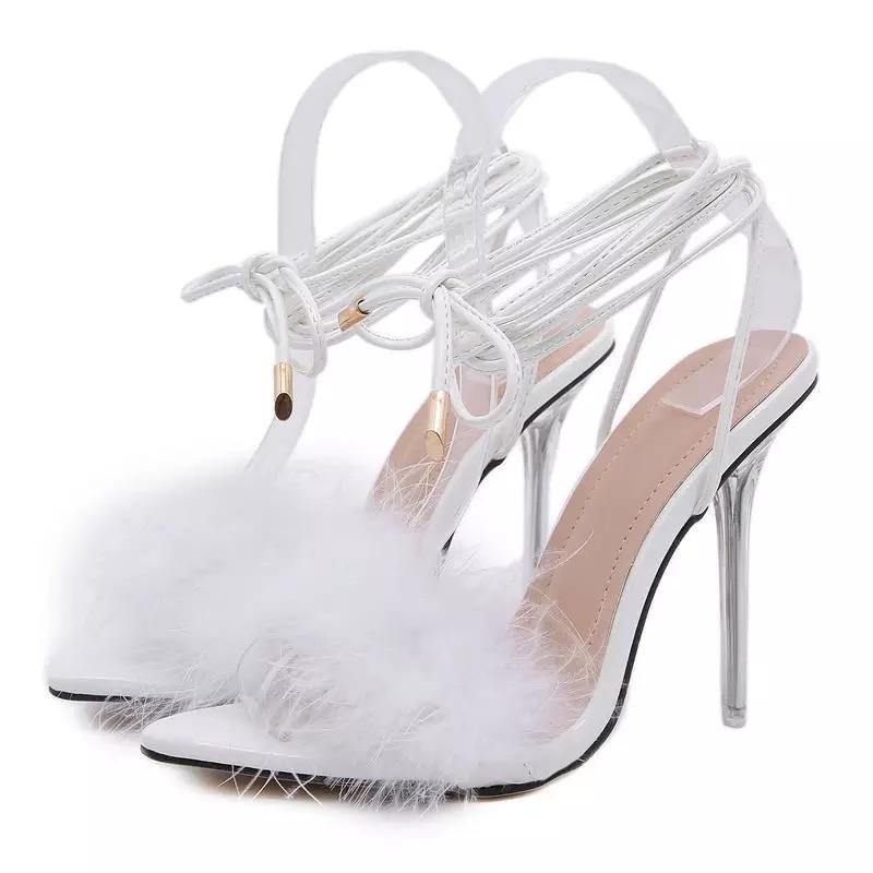 Fur Tie Up Heels - Label Frenesi Fashion