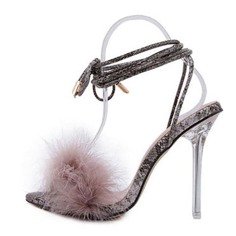 Fur Tie Up Heels - Label Frenesi Fashion