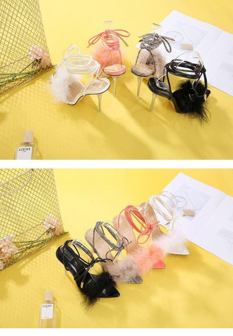Fur Tie Up Heels - Label Frenesi Fashion