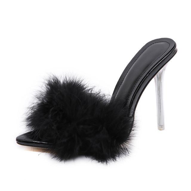 Fur Transparent Heels - Label Frenesi Fashion
