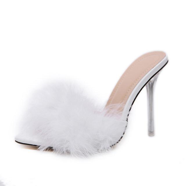 Fur Transparent Heels - Label Frenesi Fashion