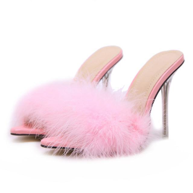 Fur Transparent Heels - Label Frenesi Fashion