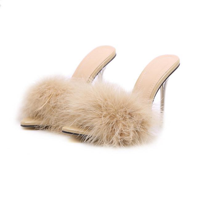 Fur Transparent Heels - Label Frenesi Fashion