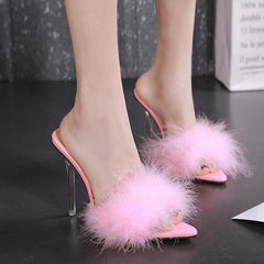 Fur Transparent Heels - Label Frenesi Fashion