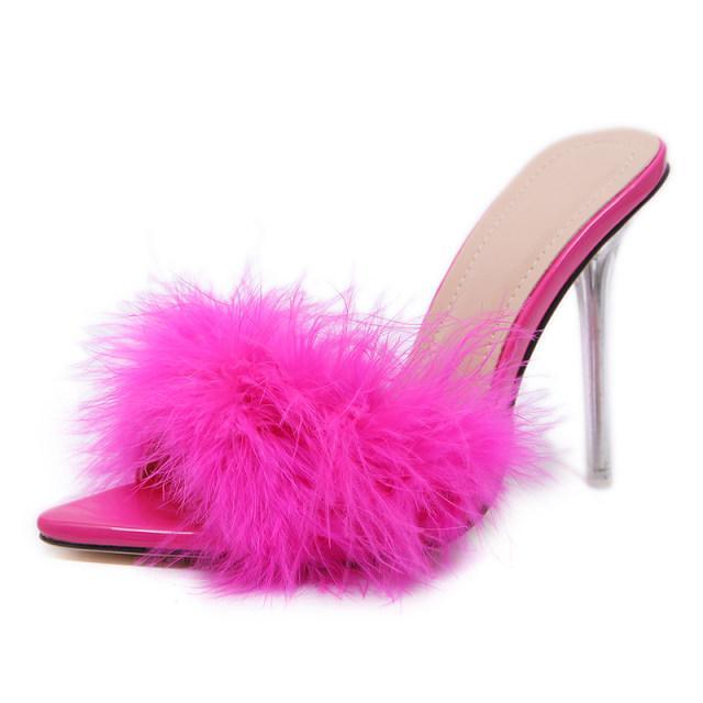 Fur Transparent Heels - Label Frenesi Fashion