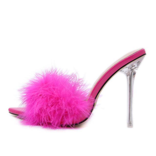 Fur Transparent Heels - Label Frenesi Fashion