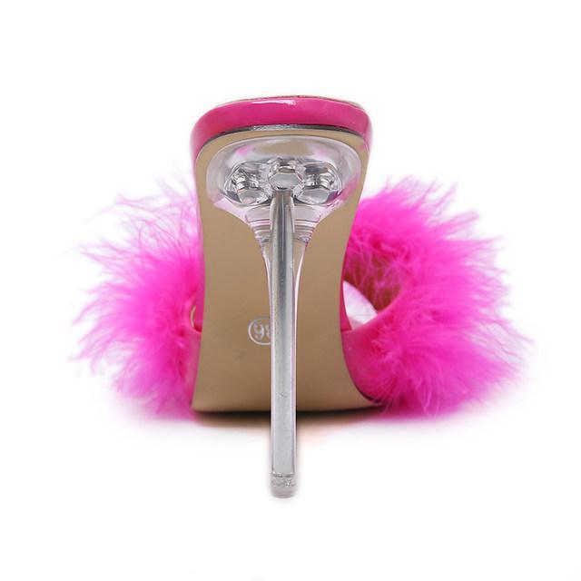 Fur Transparent Heels - Label Frenesi Fashion