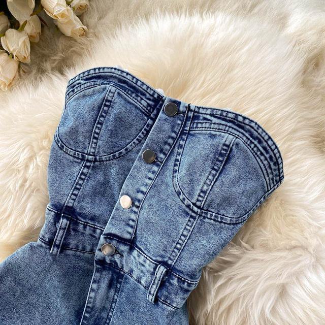 Georgia Denim Tube Jumpsuit - Label Frenesi Fashion