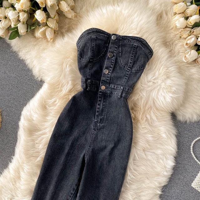 Georgia Denim Tube Jumpsuit - Label Frenesi Fashion