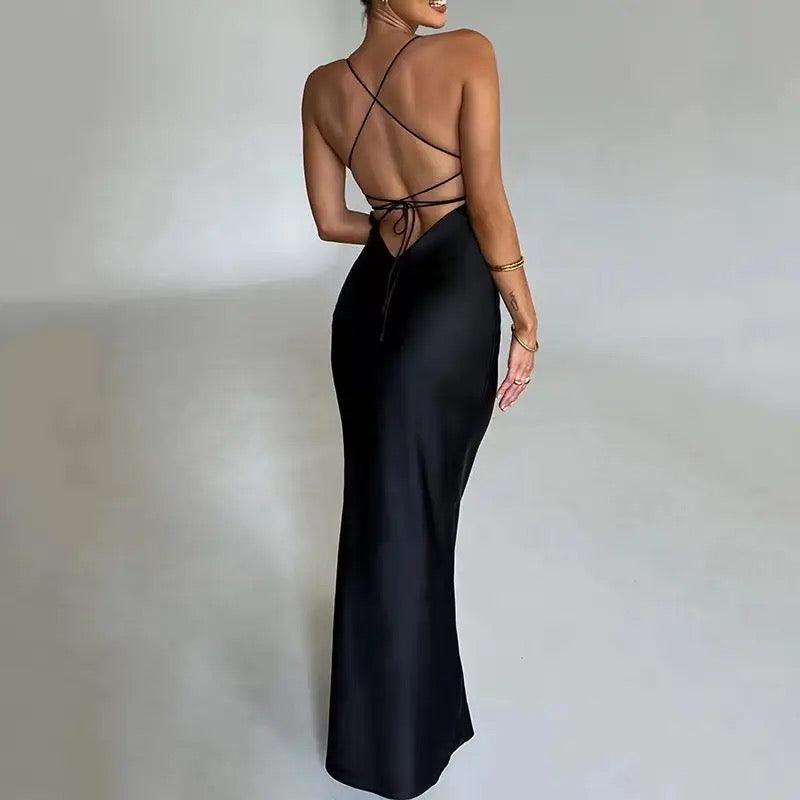 Gia Satin Backless Maxi Dress - Label Frenesi Fashion