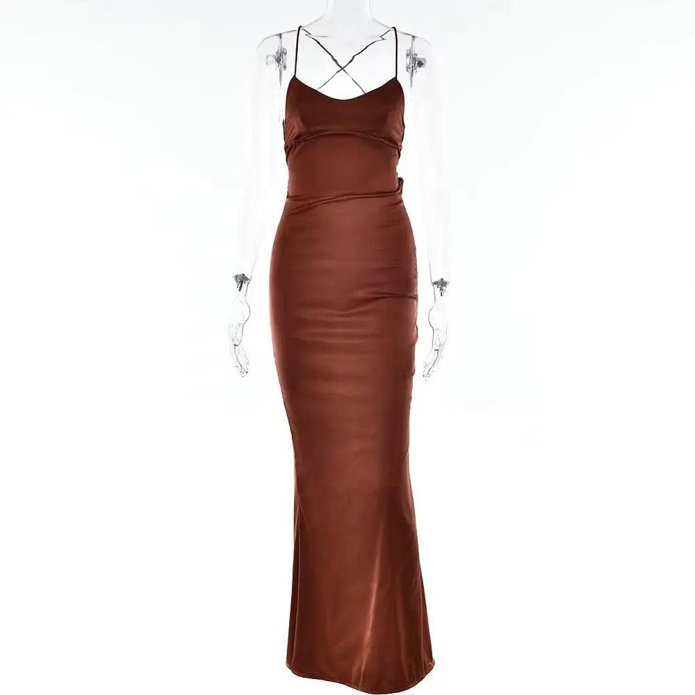 Gia Satin Backless Maxi Dress - Label Frenesi Fashion