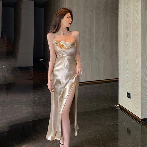Gold Slip Dress - Label Frenesi Fashion
