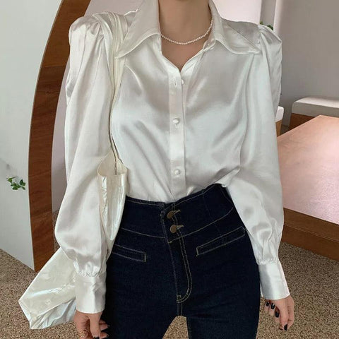Iris Satin White Shirt - Label Frenesi Fashion