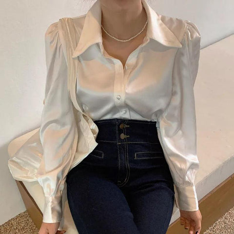 Iris Satin White Shirt - Label Frenesi Fashion