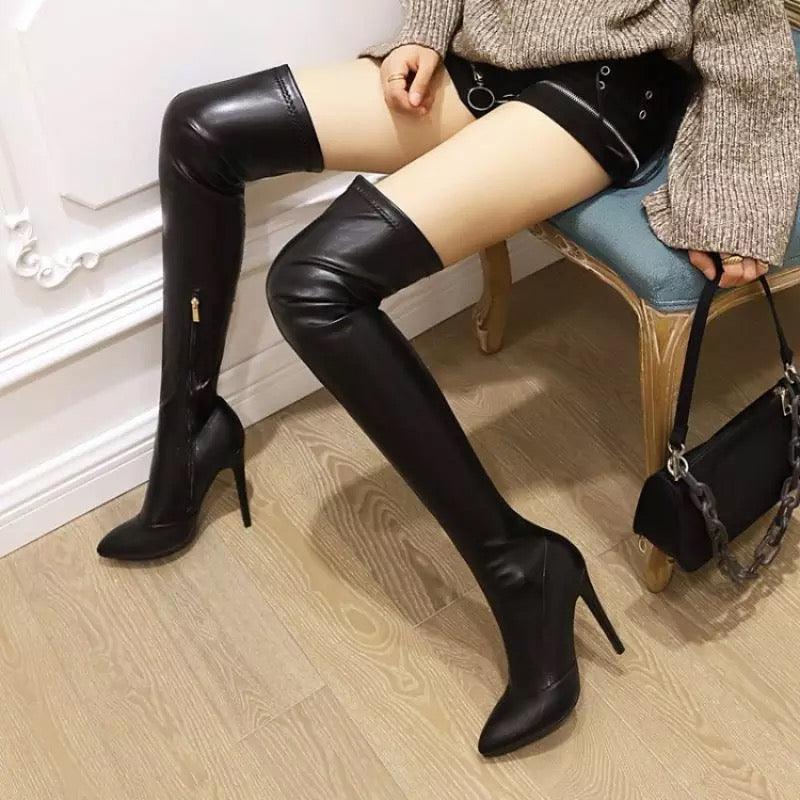 Kesha Thigh High Leather Boots - Label Frenesi Fashion