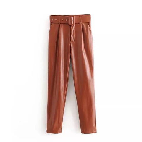 Leatherette Belted Pants - Label Frenesi Fashion