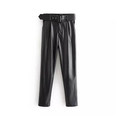 Leatherette Belted Pants - Label Frenesi Fashion