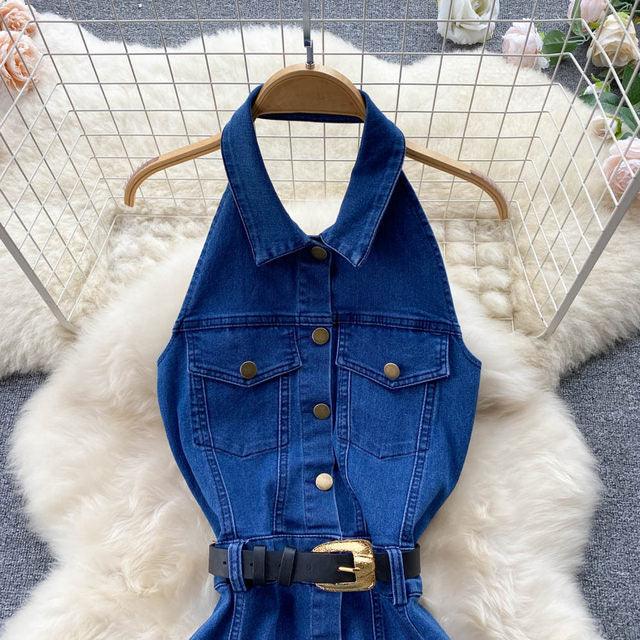 Lupin Halter Denim Dress - Label Frenesi Fashion