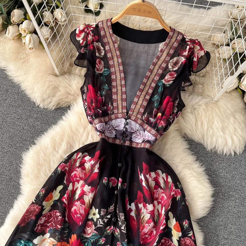 Mary Floral Midi Dress - Label Frenesi Fashion