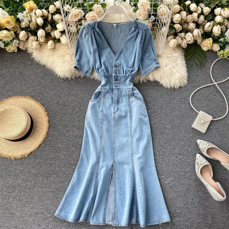 Natalie Mermaid Denim Dress - Label Frenesi Fashion