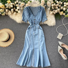 Natalie Mermaid Denim Dress - Label Frenesi Fashion
