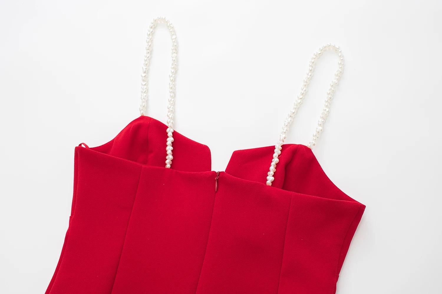 Red Pearl Bodycon Dress - Label Frenesi Fashion