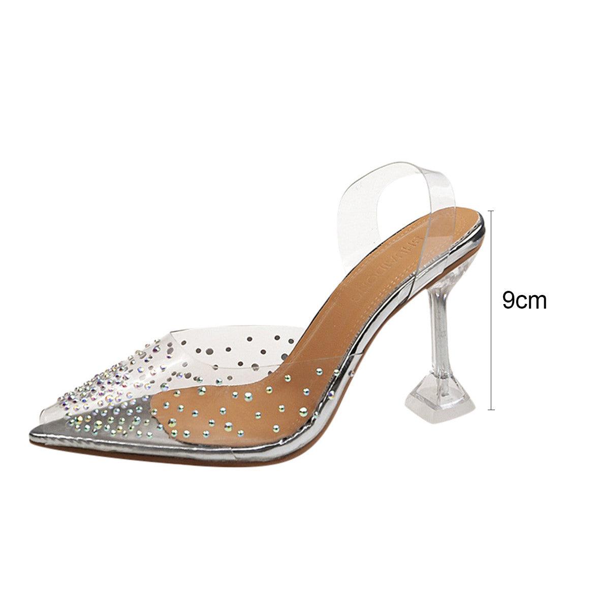 Rhinestone Embellish Transparent Heels - Label Frenesi Fashion