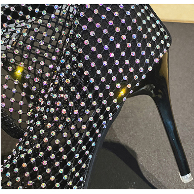 Rhinestone Mesh Boots - Label Frenesi Fashion