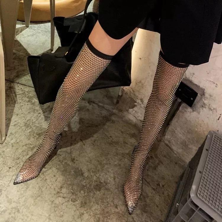 Rhinestone Sock Heels - Label Frenesi Fashion