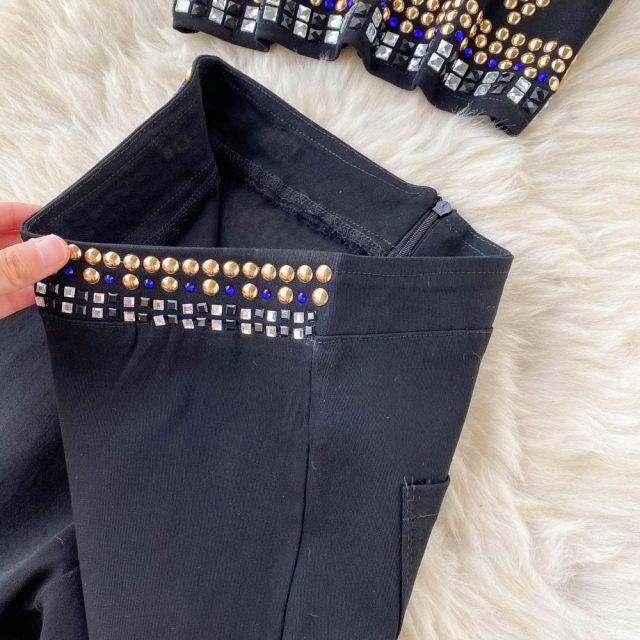 Rhinestone Top & Pants Coord Set - Label Frenesi Fashion