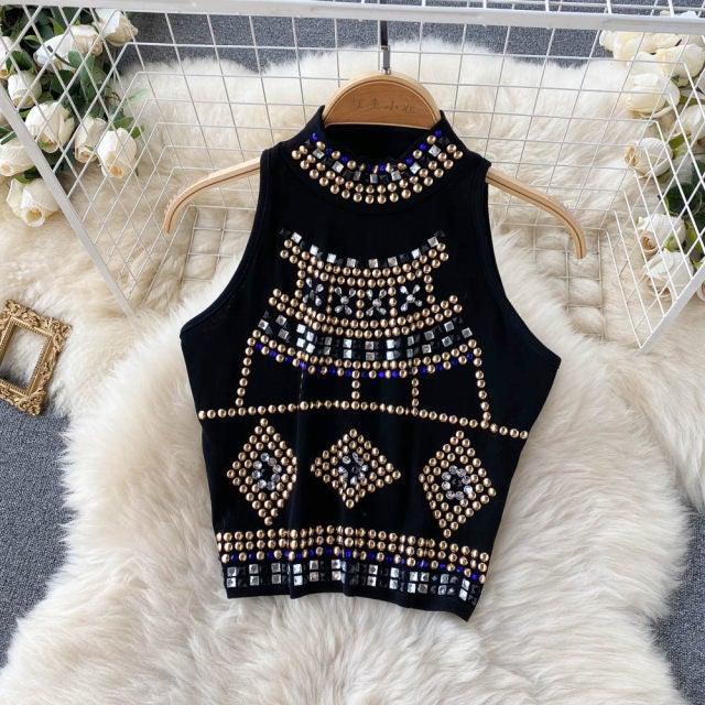Rhinestone Top & Pants Coord Set - Label Frenesi Fashion