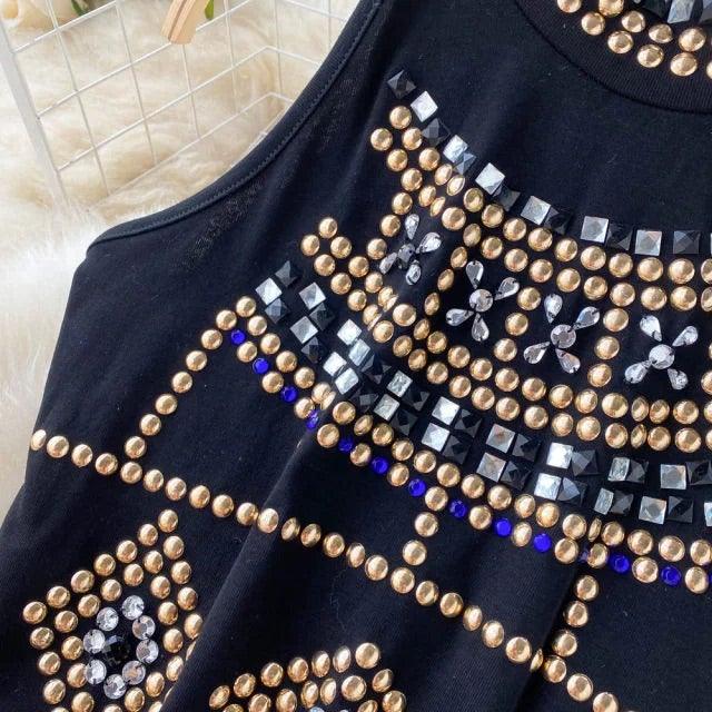 Rhinestone Top & Pants Coord Set - Label Frenesi Fashion