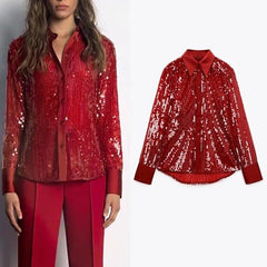 Rony Red Sequin Shirt - Label Frenesi Fashion