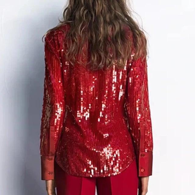 Rony Red Sequin Shirt - Label Frenesi Fashion