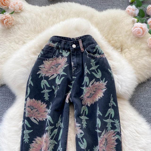Susie Floral Wide Leg Jeans - Label Frenesi Fashion