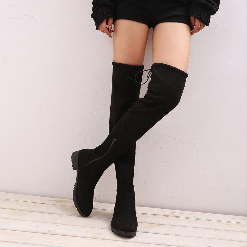 Thigh High Suede Flat Boots - Label Frenesi Fashion