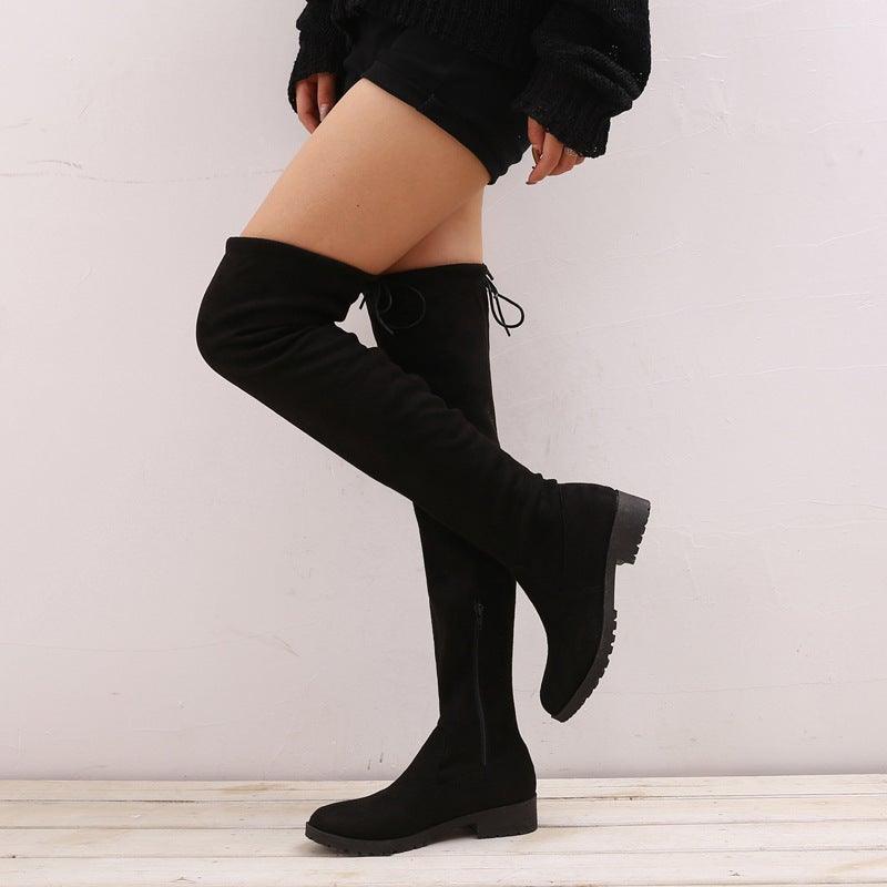 Thigh High Suede Flat Boots - Label Frenesi Fashion