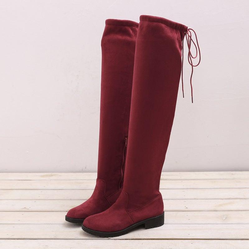 Thigh High Suede Flat Boots - Label Frenesi Fashion